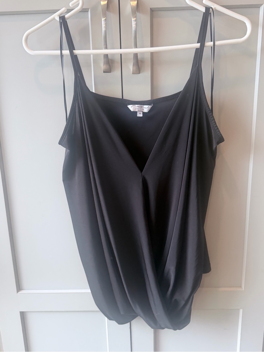 Black Draped V-Neck Cami with Adjustable Straps